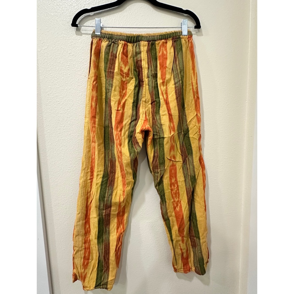 Vintage Conoz Handwoven Cotton Striped Boho Pants Yellow Orange Green Medium - Picture 7 of 7